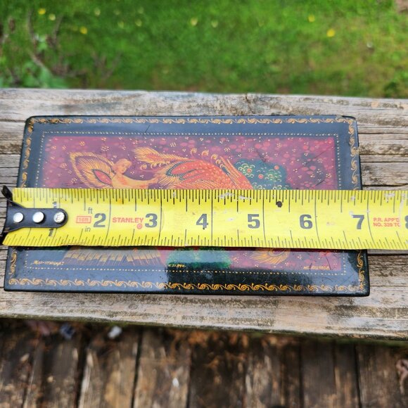 Russian Lacquer Box Palekh Fedoskino Fairy Tale Phoenix Design Signed Collectibl - Picture 2 of 11